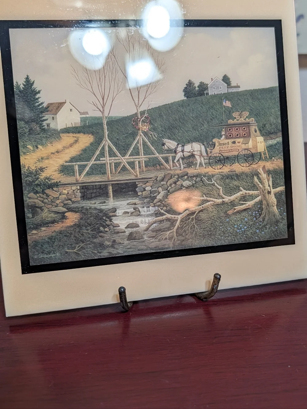 Americana Vintage Charles Wysocki Tile Wall Art Insect Peek Show Country EUC